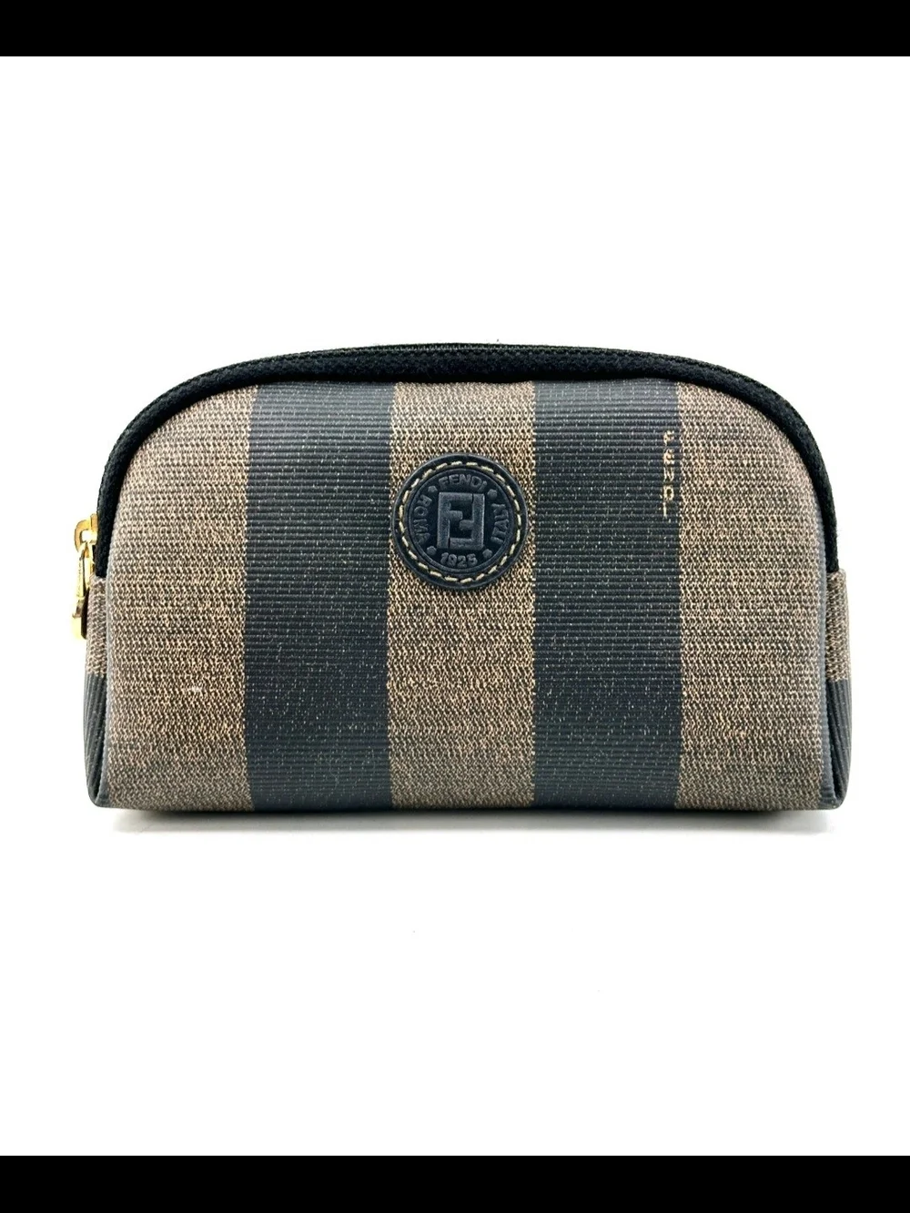 Fendi Vintage Pequin PVC Brown Pouch **Authentic